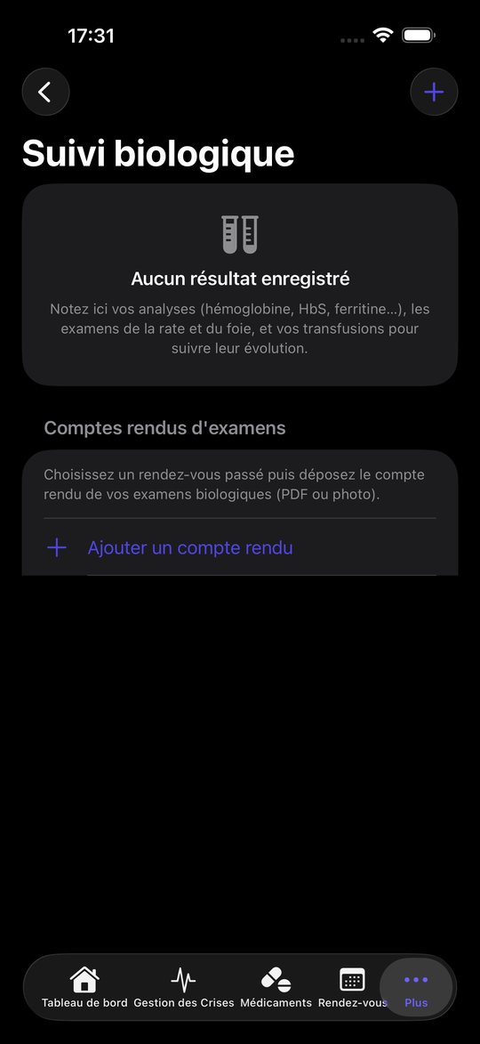 Suivi biologique — DrepaPulse sur iPhone